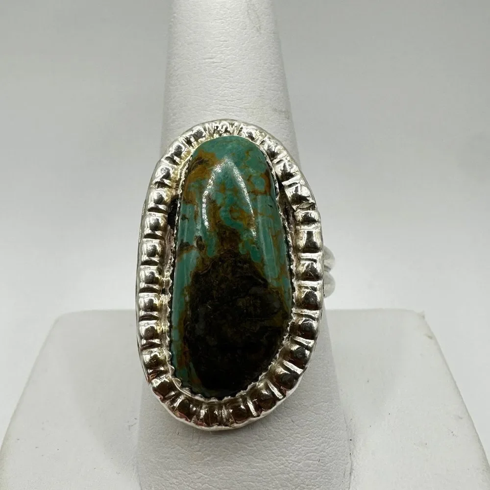 Possible Navajo,‎ stamped Turquoise and sterling silver ring, size 9!